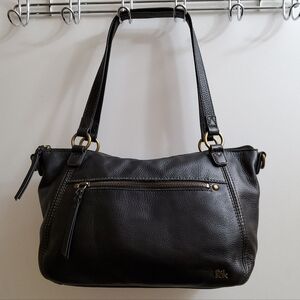 THE SAK GENUINE LEATHER BLACK SHOULDER HANDBAG CROSSBODY CONVERTIBLE SATCHEL EUC